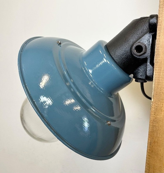 Image 1 of Industrial Blue Painted Factory Lamp Wall Light from Elektrosvit, 1960s