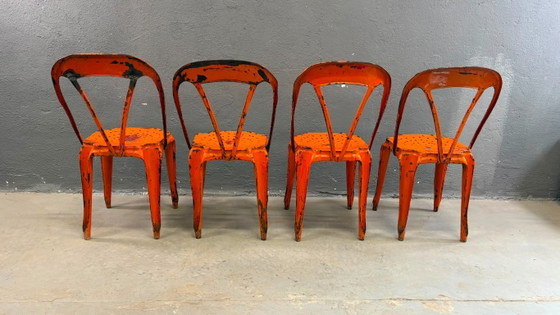 Image 1 of Set van vier industriële metalen eetkamerstoelen van Joseph Mathieu, gelakt staal, jaren 1920, Frankrijk