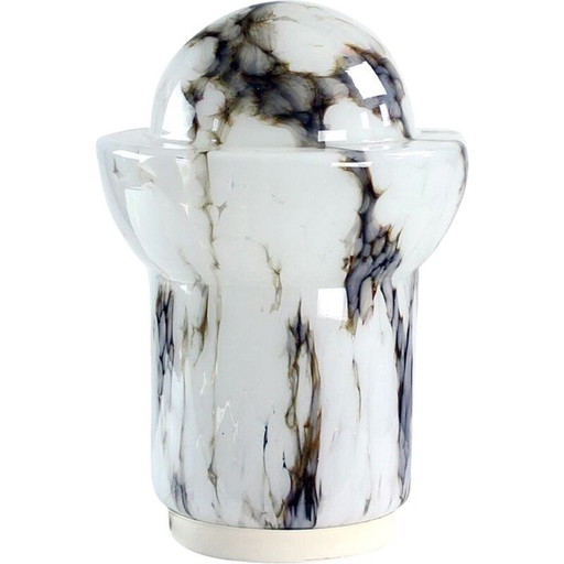Lámpara de mesa vintage de cristal opalino blanco y mármol de Ivan Jakes para Sklarny Rapotin, Checoslovaquia, 1960