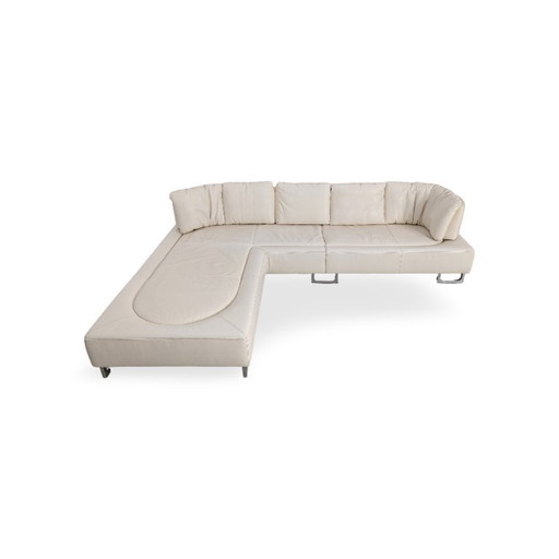 Sofá esquinero modular Original De Sede DS 165, tapizado en piel color crema.