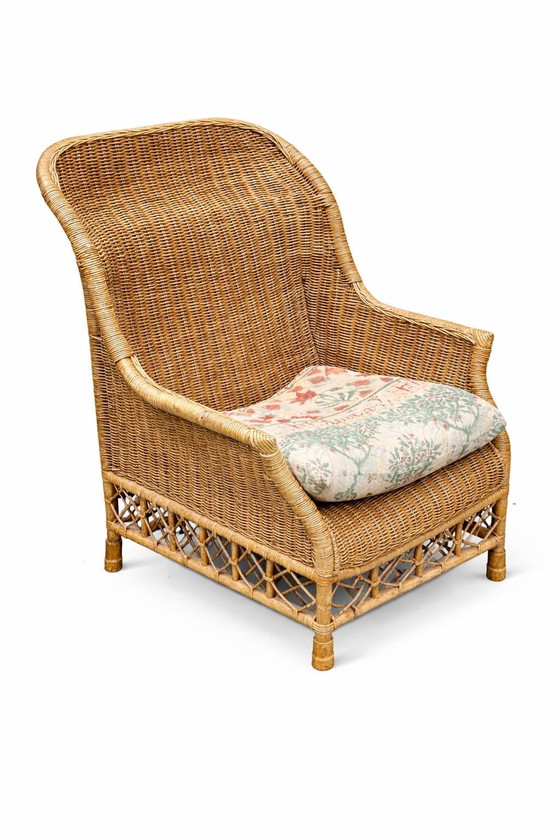Image 1 of Søren Lund Møbler : Fauteuil en rotin Karen Blixen avec pouf assorti