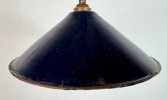 Image 1 of Lampada a sospensione industriale in smalto blu scuro, stile britannico, anni '50