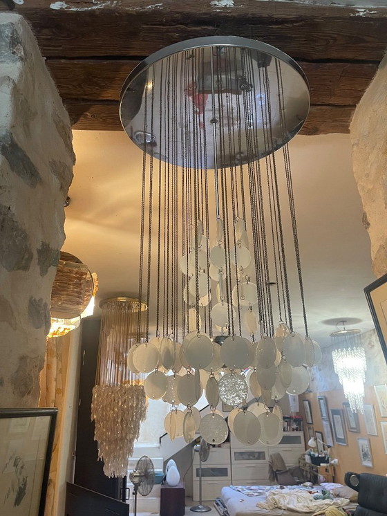 Image 1 of Vetri voor Vistosi Cascade hanglamp opaline Murano glas, Italië jaren 60