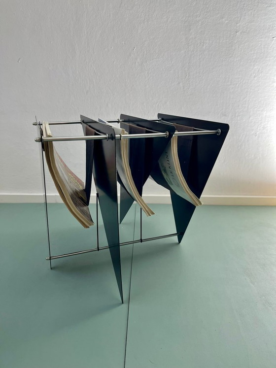 Image 1 of Magazine rack, newspaper rack, Memphis design, Italy, 80s, postmodern, vintage, metal