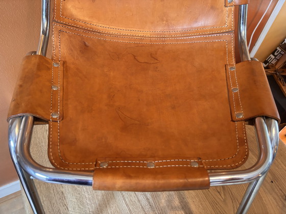 Image 1 of 2 les Arcs stoelen cognackleurig leer met chroom