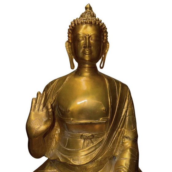 Monumental Estatua de Buda Shakyamuni Tibetano Dorado – Obra de Monje – Abhaya Mudra con Túnica Kasaya (photo 10 of 10)