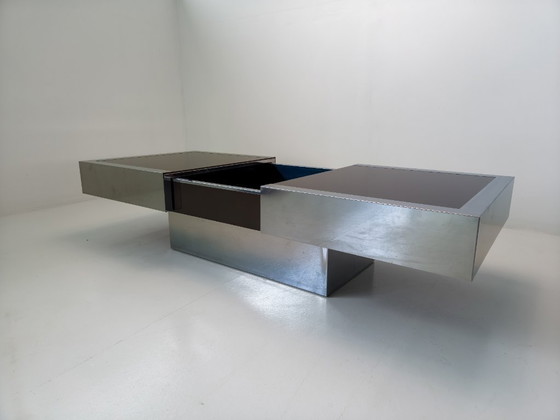Image 1 of Willy Rizzo für Cidue ausziehbarer Couchtisch mit versteckter Bar – Italien, 1970er Jahre