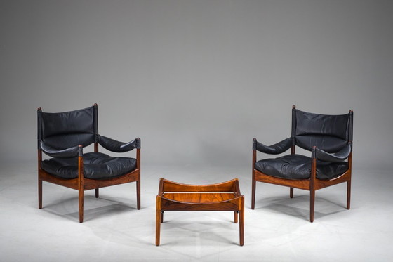 Image 1 of Mid Century Moderne Deense Palisander fauteuils en salontafel van Kristian Vedel voor Sören Willadsen, jaren 1960, set van 3