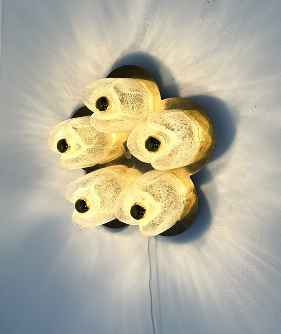 Image 1 of Appliques vintage en laiton et verre de cristal de glace, Doria Leuchten '70