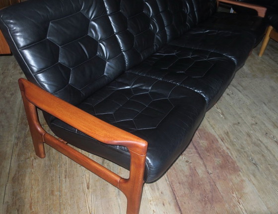 Image 1 of Danish 4-Seater Sofa with Leather Upholstery 244cm, 1960s