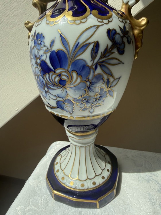 Royal Dux Porcelain Vase Cobalt Blue Gold - Czechoslovakia (photo 3 of 9)