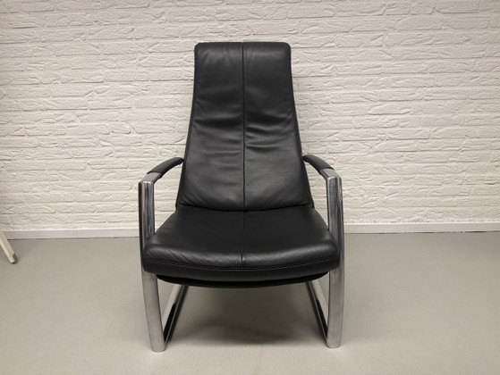 Image 1 of Sillón Topform Design - Piel negra y estructura de acero inoxidable