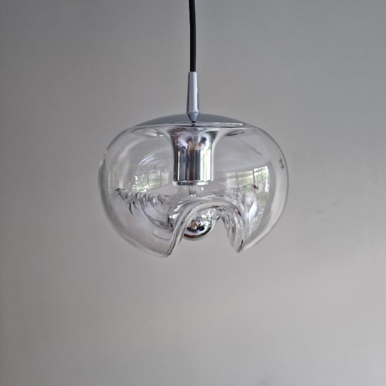 Image 1 of Vintage Space Age pendant lamp - Peill & Putzler "Wave" / "Futura" - 1970s Germany - Glass and Metal - Ø 22 cm. Space Age Design