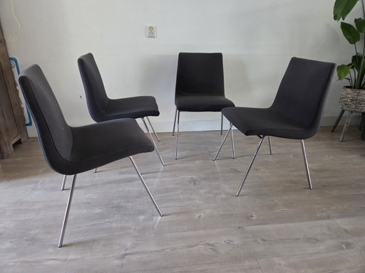 4x Pierre Paulin Voor Ligne Roset – eetkamerstoelen, Metal, Textile