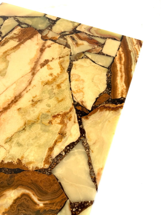 Vintage chrome, onyx & marble coffee table, Italy ‘80s – Crystal (photo 8 of 10)