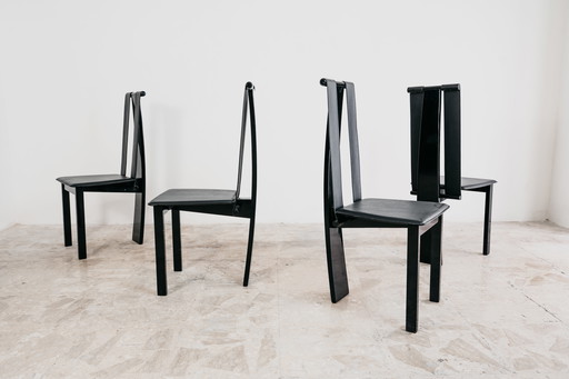 Set van 4 postmodernistische eetkamerstoelen, design uit de jaren 80, moderne antiek