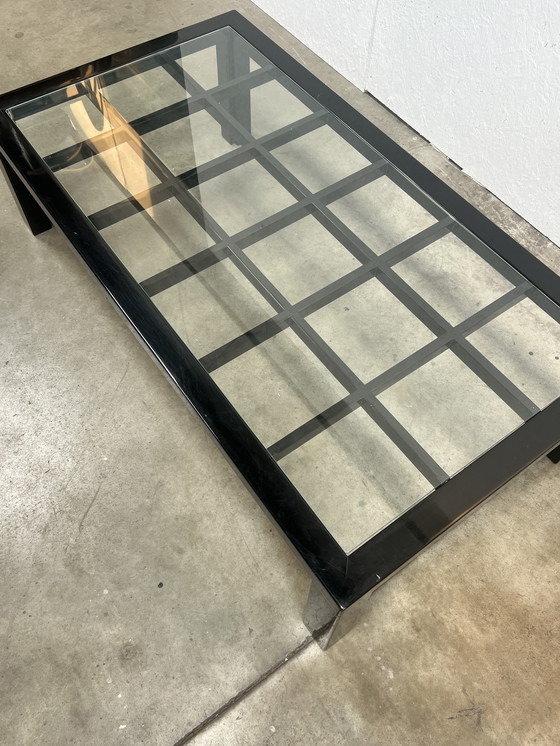 Image 1 of Tavolino da caffè vintage nero lucido con piano in vetro, stile giapponese, anni '80