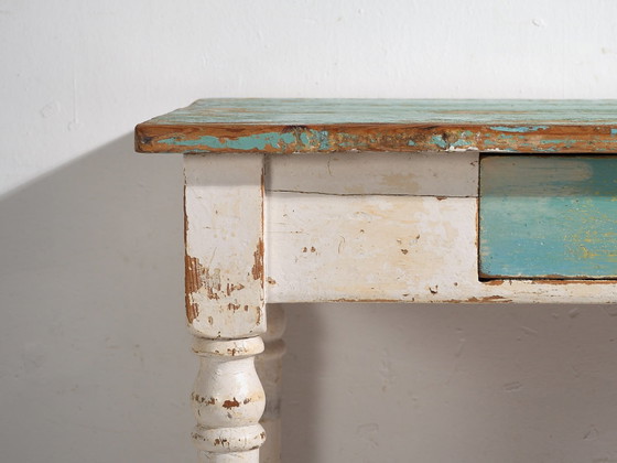 Mesa auxiliar antigua con pátina verde turquesa (c.1920) #7, Mesas auxiliares, Madera, Metal, Rustic (foto 20 de 24)