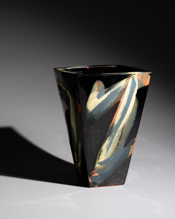 Image 1 of Studiokeramik Vase “Albert ’91” Expressive Hand-Painted Postmodern Art Pottery
