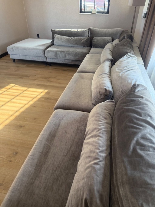 Magnifique grand canapé d'angle gris-vert