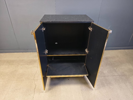 Image 1 of Bar de style Maison Jansen en laque noire et marbre, années 1970