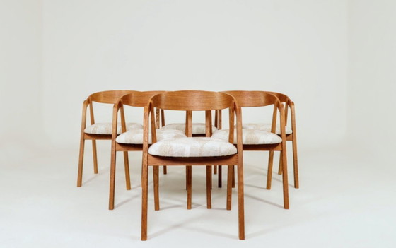 Image 1 of Scandinavian dining chairs set of 6 rustic oak wood safari beige 