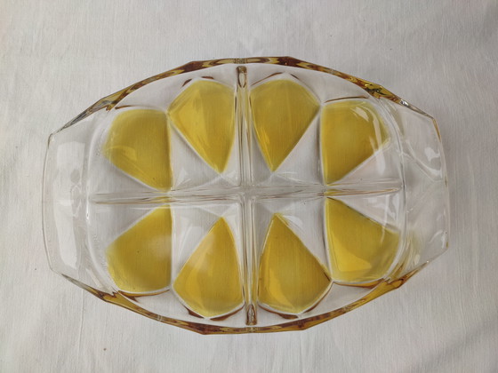 Image 1 of Plat de service en verre Walther pour amuse-gueules, tapas, noix, Ambre '60