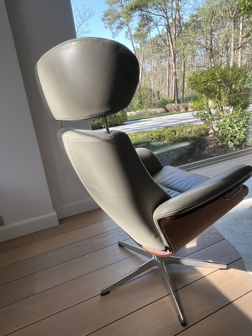 Comfort Time-out Relaxsessel mit Fußhocker, Leder mit Walnuss