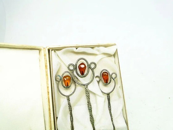 Postmodern Brass Spoons by Imago Artis, Poland, 1960s, Set of 3, Cutlery Sets, Metal, Paper, Orange (photo 2 of 8)