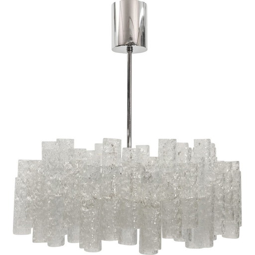 Vintage 2-tier kroonluchter van geglazuurd glas voor Doria Leuchten, Duitsland 1960