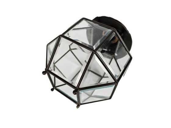 Image 1 of Scuola di Amsterdam - lampada a lanterna - vetro sfaccettato - rame - Anni '20