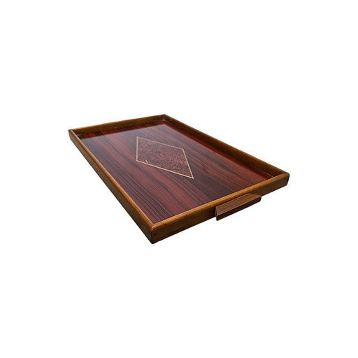 Frans Art Deco stijl dienblad met glazen blad, circa 1940/50