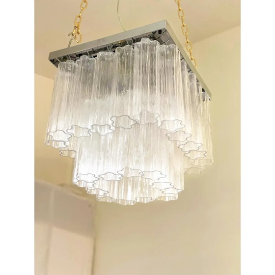 Image 1 of Plafonnier carré Spoutnik en verre de Murano transparent contemporain « Tronchi » de style Venini