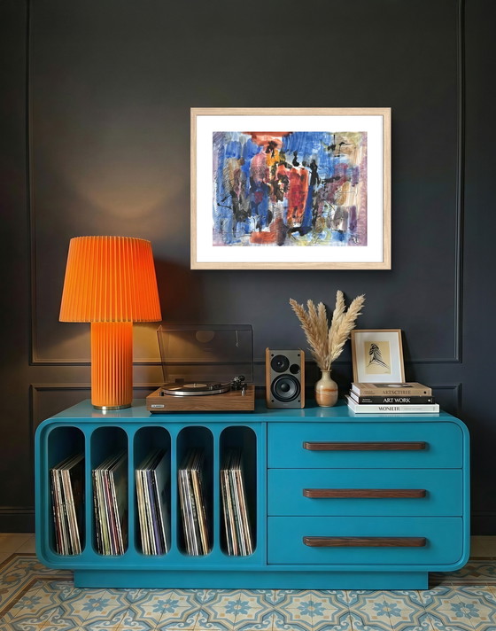 Image 1 of Prachtig abstract schilderij uit 1975 - René Mels, groot Belgisch kunstenaar - Ingelijst