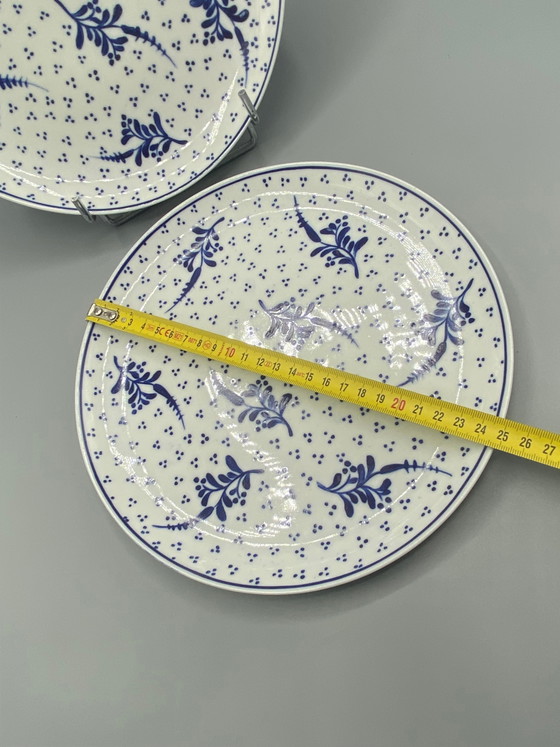 2 piatti piani in porcellana, decorati con motivi botanici e a pois blu, XX secolo. – Oggetti decorativi (photo 4 of 4)