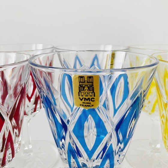 Image 1 of Set vintage VMC France Reims champagne glazen Harlequin 1960's nieuw