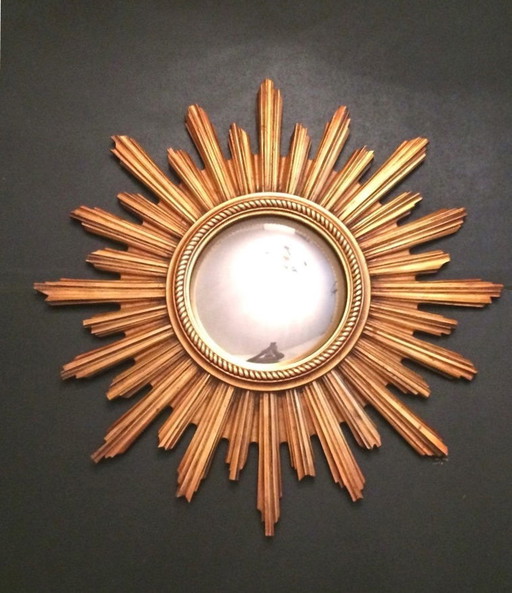 Espejo de sol de madera dorada Deknudt 59 cm * Hollywood Regency * Espejo vintage Sunburst