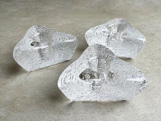 3x Set van 3 Vintage Glazen Driehoekige Kandelaars – Kandelaars en kaarsen, Glass (photo 5 of 6)