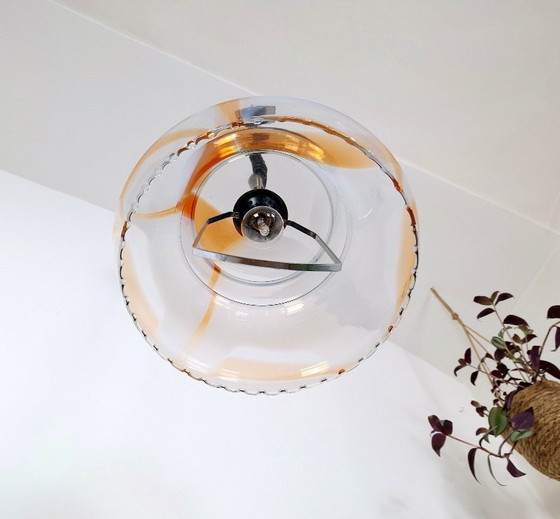 Image 1 of Vintage Murano Glass Pendant Light / Orange & White / Mid Century Modern Hanging Lamp / Italy 1970s