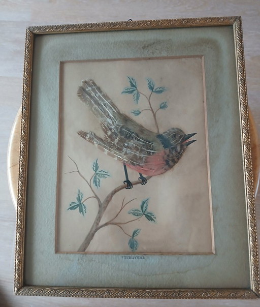 Antikes Gemälde mit Vogelfedern