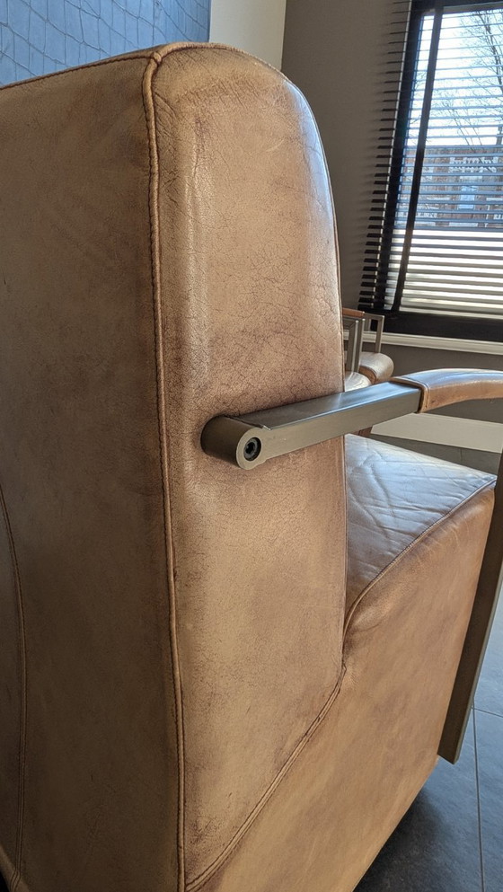 Image 1 of 4 chaises de salle à manger Goossens Mountain Vintage / Fauteuil en cuir cognac