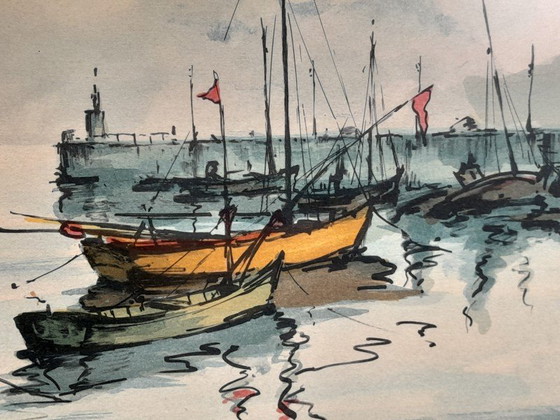 Image 1 of Harbor scene – numbered lithograph 144/225 – Jean-Pierre Laurent