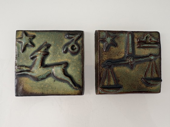 Image 1 of Two vintage 1960s/early 70s wall tiles with zodiac signs