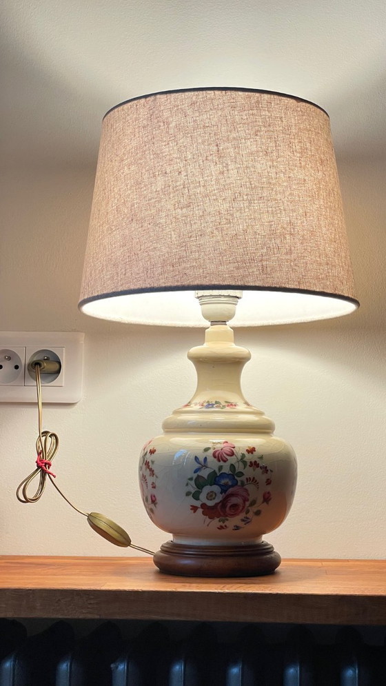 Image 1 of Vintage Ceramic Lamp with Wooden Base