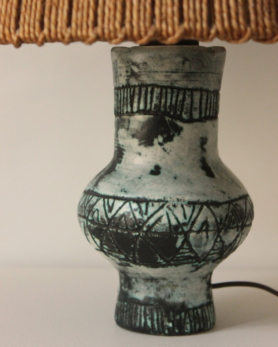 Image 1 of Ceramic Table Lamp with Cord Shade, by Jacques Blin