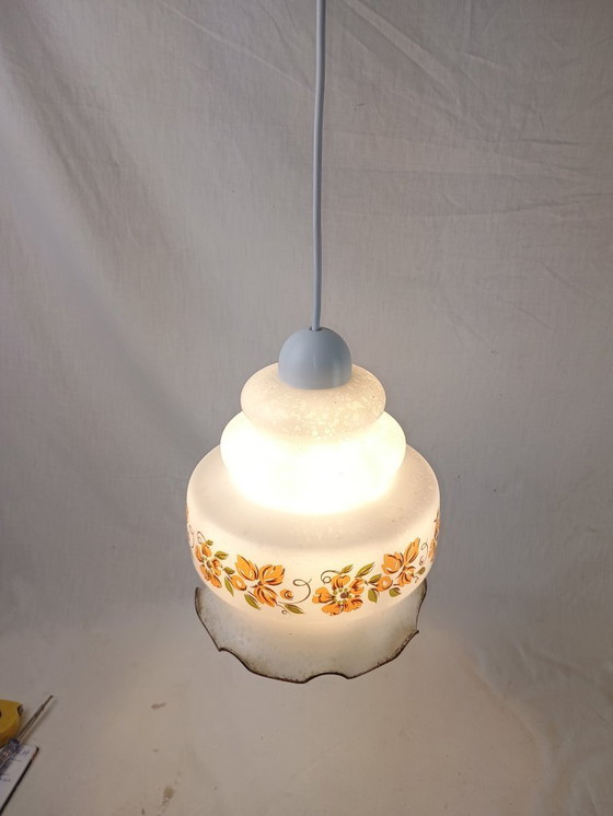 Image 1 of Lampada a sospensione Venini Vetro bianco testurizzato Fiore Mid Century VENINI Soffitto opalino