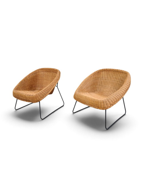 Pair of Wicker 1960s Armchairs – fauteuils, Metal