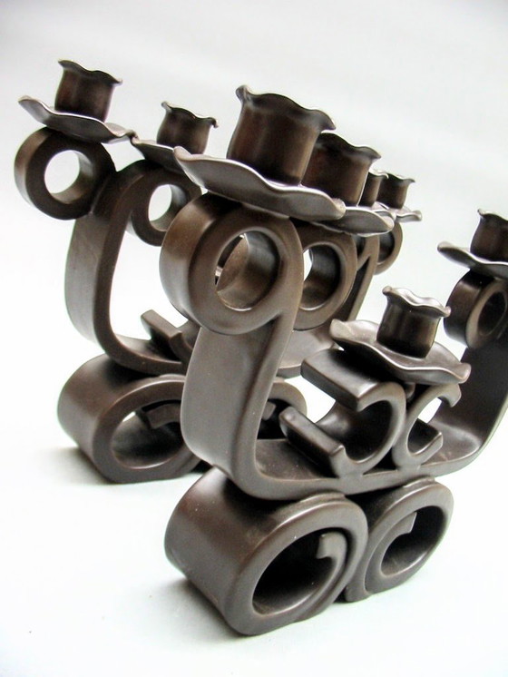 Image 1 of Zeldzame Set Monumentale Keramische Kandelaars van Louis Giraud , Vallauris - Frankrijk 1940-1950