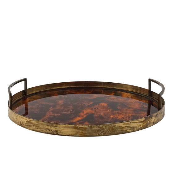 Image 1 of Hollywood Regency Rundes Tablett, Italien 1970er