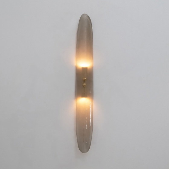 Image 1 of Pair of Fontana Arte Style Mid-century Modern Smoke Murano Glass Sconces